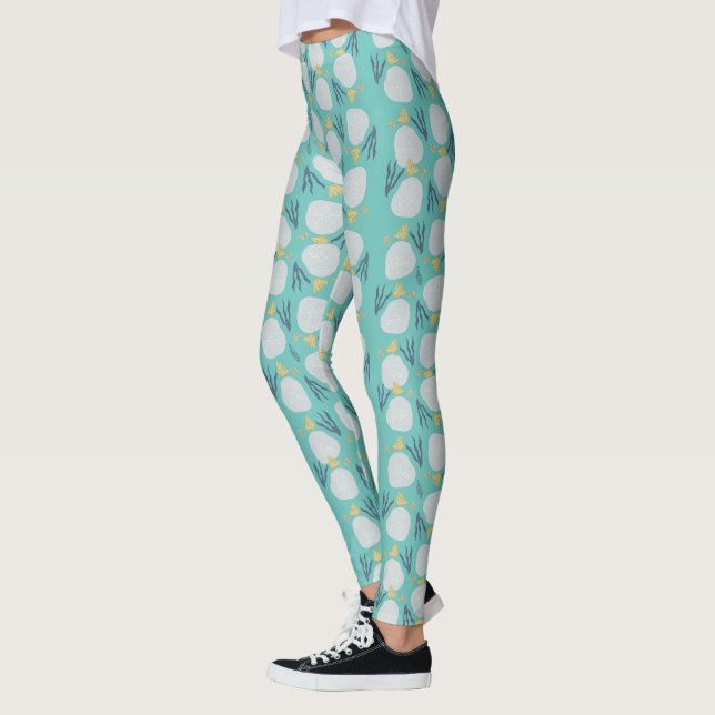 Summer Sand Dollar Botanical Beach Pattern Leggings (Left)