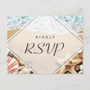 Summer Sandy Beach Starfish Seashell RSVP Reply Invitation Postcard
