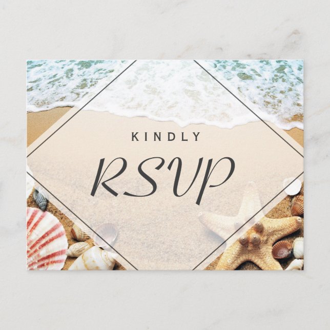 Summer Sandy Beach Starfish Seashell RSVP Reply Invitation Postcard (Front)