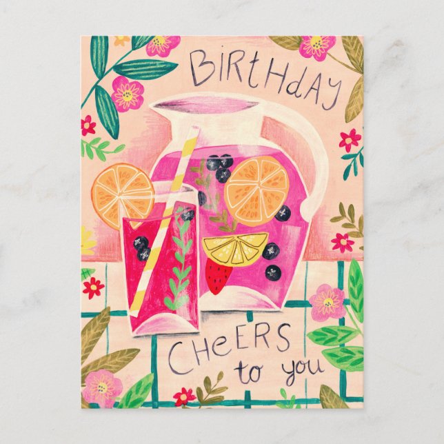 Summer sangria birthday cheers greeting  postcard (Front)
