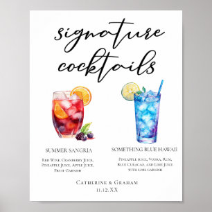 Summer Sangria Blue Beach Signature Cocktails Menu Poster