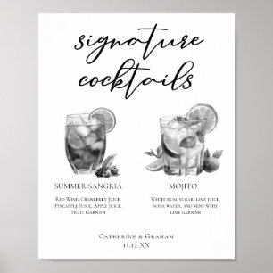 Summer Sangria Mojito Black White Cocktails Poster
