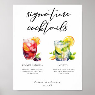 Summer Sangria Mojito Signature Cocktails Menu Poster