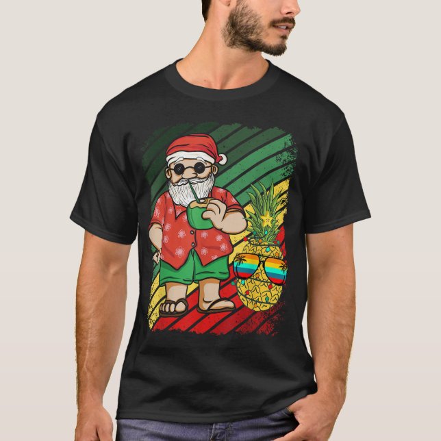 Summer Santa At The Beach Christmas In August With T-Shirt (Front)