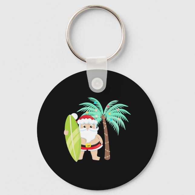 Summer Santa Christmas In July 1  Key Ring (Front)