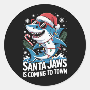 Summer Santa Jaws Vacation Christmas In July Shark Classic Round Sticker