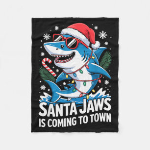 Summer Santa Jaws Vacation Christmas In July Shark Fleece Blanket