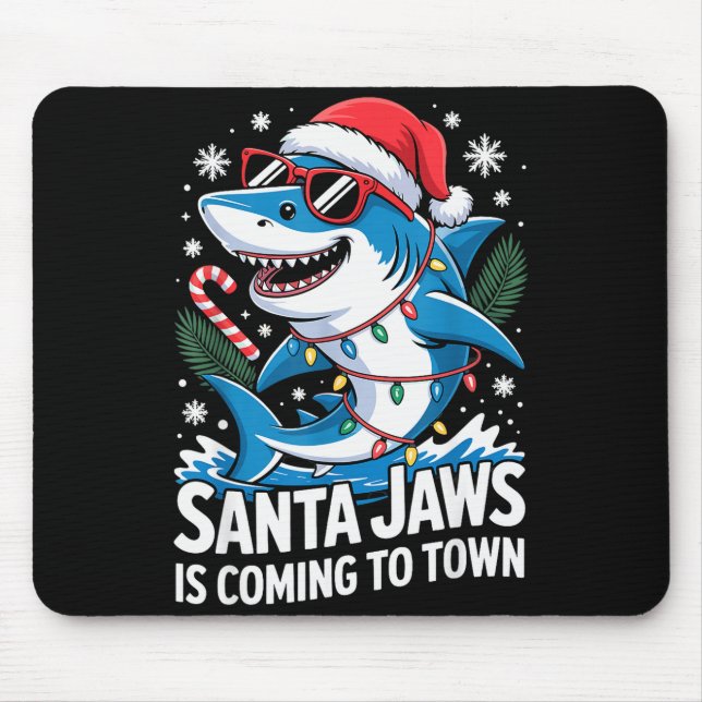 Summer Santa Jaws Vacation Christmas In July Shark Mouse Pad (Front)