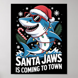 Summer Santa Jaws Vacation Christmas In July Shark Poster