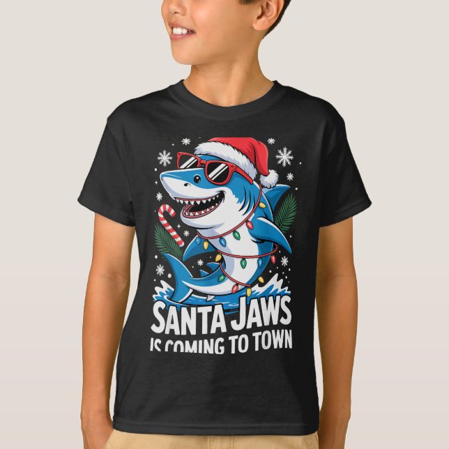 Summer Santa Jaws Vacation Christmas In July Shark T-Shirt (Front)