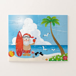 SUMMER SANTA ON BEACH JIGSAW PUZZLE