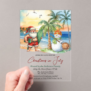 Summer Santa & Snowman Christmas in July Acrylic Invitations