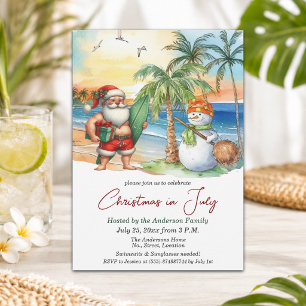 Summer Santa & Snowman Christmas in July Invitation