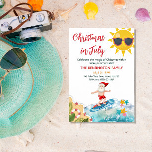 Summer Santa Tropical Beach Christmas In July Invitation