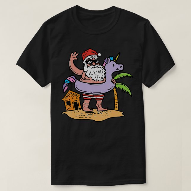 Summer Santa Unicorn Floater Funny Christmas July  T-Shirt (Design Front)