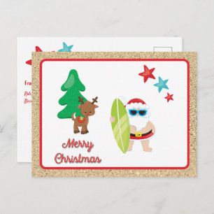 Summer Santa with Sand Christmas Custom Holiday Postcard