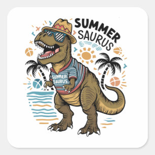 Summer Saurus T-Rex Svg, Dinosaur Svg, Square Sticker