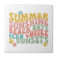 Summer Saying Retro Beach Iced Coffee Sunsets