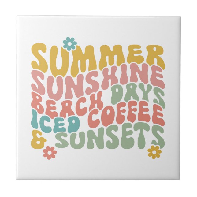 Summer Saying Retro Beach Iced Coffee Sunsets Ceramic Tile (Front)