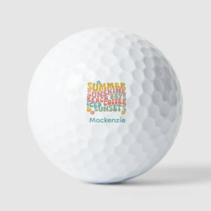 Summer Saying Retro Beach Iced Coffee Sunsets Golf Balls