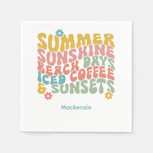 Summer Saying Retro Beach Iced Coffee Sunsets Napkin