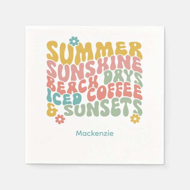 Summer Saying Retro Beach Iced Coffee Sunsets Napkin (Front)