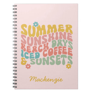 Summer Saying Retro Beach Iced Coffee Sunsets Notebook
