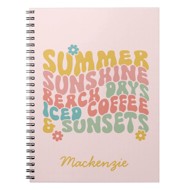 Summer Saying Retro Beach Iced Coffee Sunsets Notebook (Front)