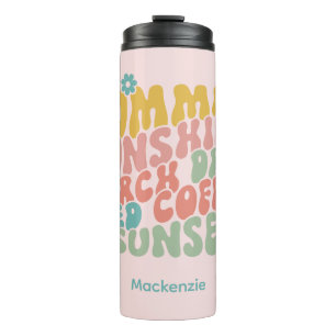 Summer Saying Retro Beach Iced Coffee Sunsets Thermal Tumbler