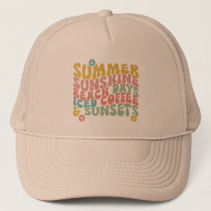 Summer Saying Retro Beach Iced Coffee Sunsets Trucker Hat