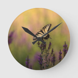 Summer Scene, Butterfly and Loosestrife Round Clock
