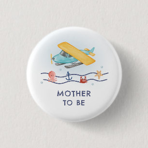 Summer Sea Airplane Mother To Be Baby Shower 3 Cm Round Badge