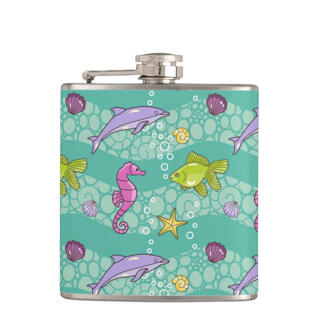 Summer Sea Pattern Hip Flask (Front)