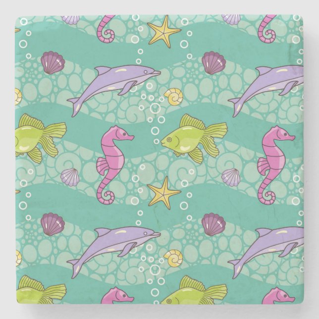 Summer Sea Pattern Stone Coaster (Front)