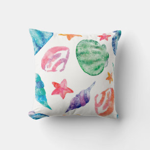 Summer Sea Shells Ocean Spirit Watercolor Cushion