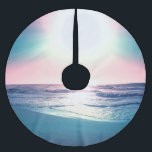Summer Sea Sunset Tropical Beach Photo Brushed Polyester Tree Skirt<br><div class="desc">Beautiful tropical beach seascape colourful sunset sea view photo, featuring an amazing iridescent rainbow colours sunset over the sea, blue ocean calm waves, shining bluish beach sand and a big bright glowing white sun, projecting a blend of pink, teal, blue, green yellow pastel colours horizon coast. This unique tropical paradise...</div>