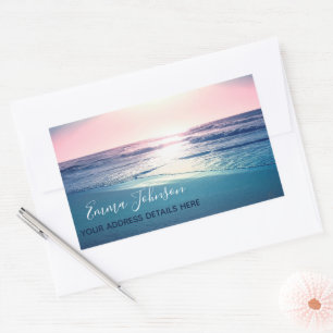 Summer Sea Sunset Tropical Beach Photo Rectangular Sticker