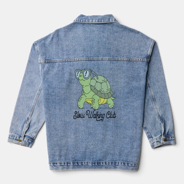 Summer Sea Turtle Floral Boho Flower Denim Jacket (Back)