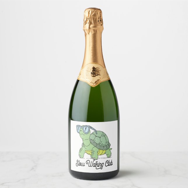Summer Sea Turtle Floral Boho Flower Sparkling Wine Label (Front)