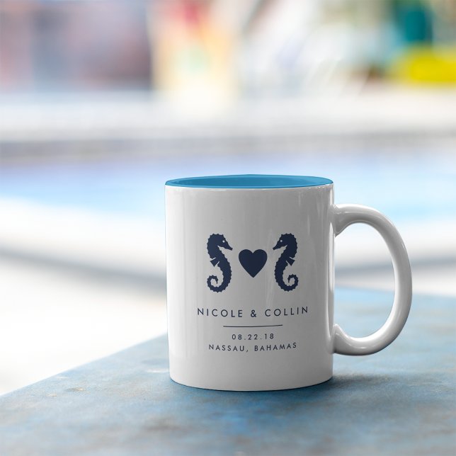 Summer Seahorse Destination Wedding Favor Two-Tone Coffee Mug (Creator Uploaded)
