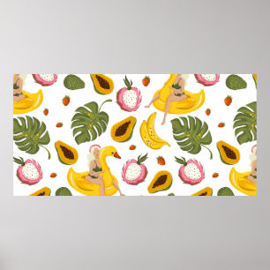 Summer seamless pattern background with exotic fru poster