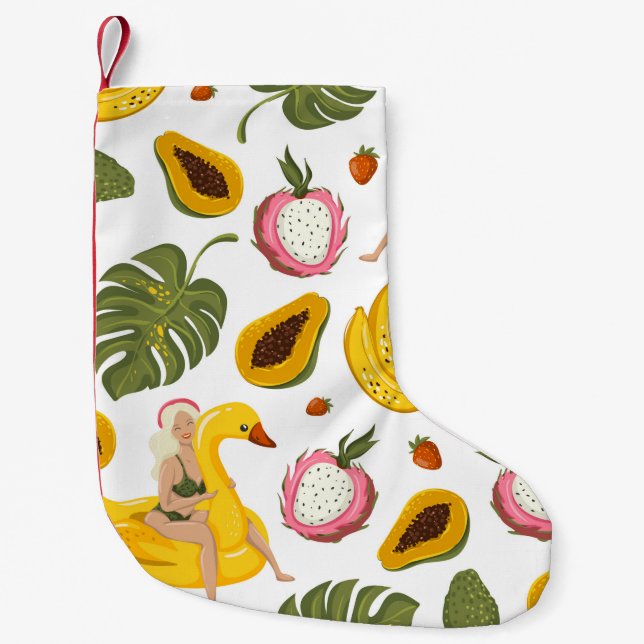 Summer seamless pattern background with exotic fru small christmas stocking (Front)