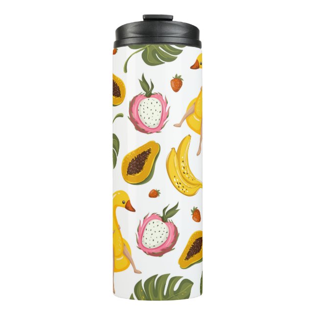 Summer seamless pattern background with exotic fru thermal tumbler (Front)