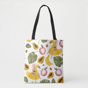 Summer seamless pattern background with exotic fru tote bag
