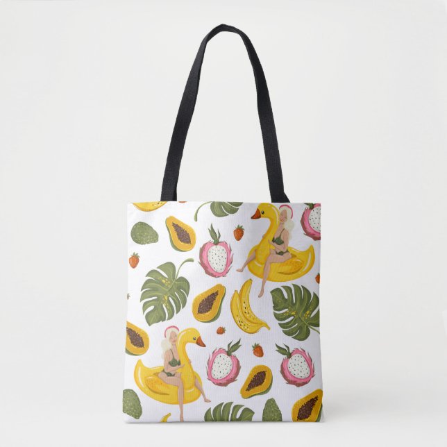 Summer seamless pattern background with exotic fru tote bag (Front)