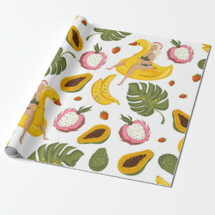 Summer seamless pattern background with exotic fru wrapping paper
