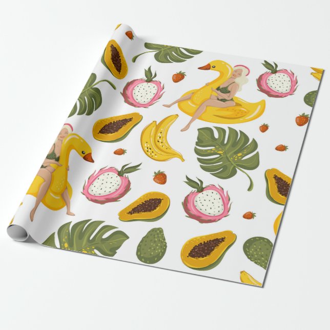 Summer seamless pattern background with exotic fru wrapping paper (Unrolled)