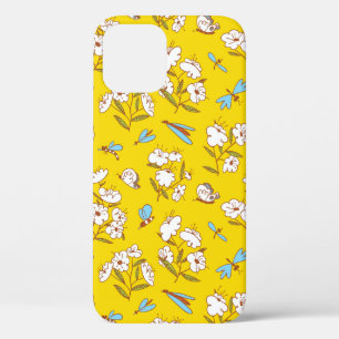 Summer seamless pattern with blossoming plants and iPhone 12 case
