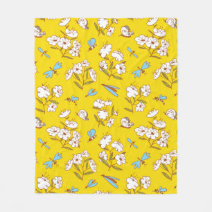 Summer seamless pattern with blossoming plants and fleece blanket