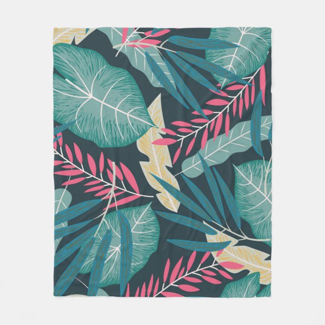 Summer seamless pattern with colourful tropical le fleece blanket (Front)